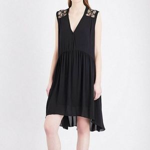 Sandro black lace chiffon flare a line dress